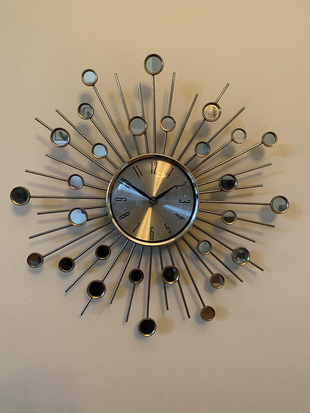 Vintage style mirror wall clock with metal points- Cook Street Vintage