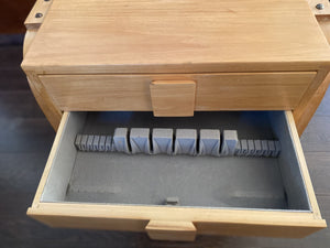 Flannel lined bottom drawer of bentwood maple chest- Cook Street Vintage