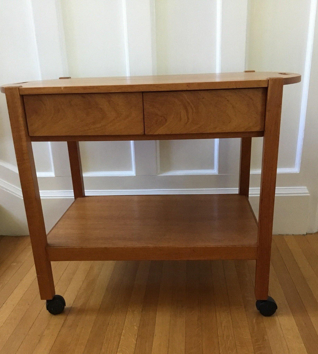 Teak bar cart with two drawers on black casters- Cook Street Vintage