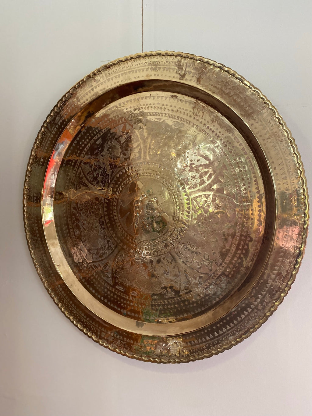 Large vintage brass tray 28"D- Cook Street Vintage