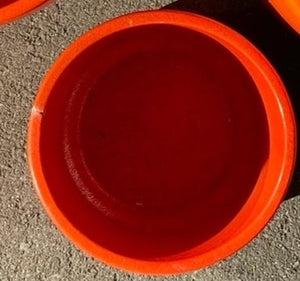 Top view of small chip on C-6 Orange Gainey Ceramics La Verne California Planter- Cook Street Vintage