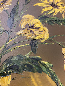 Detail of sunflowers on oil of canvas- Cook Street Vintage