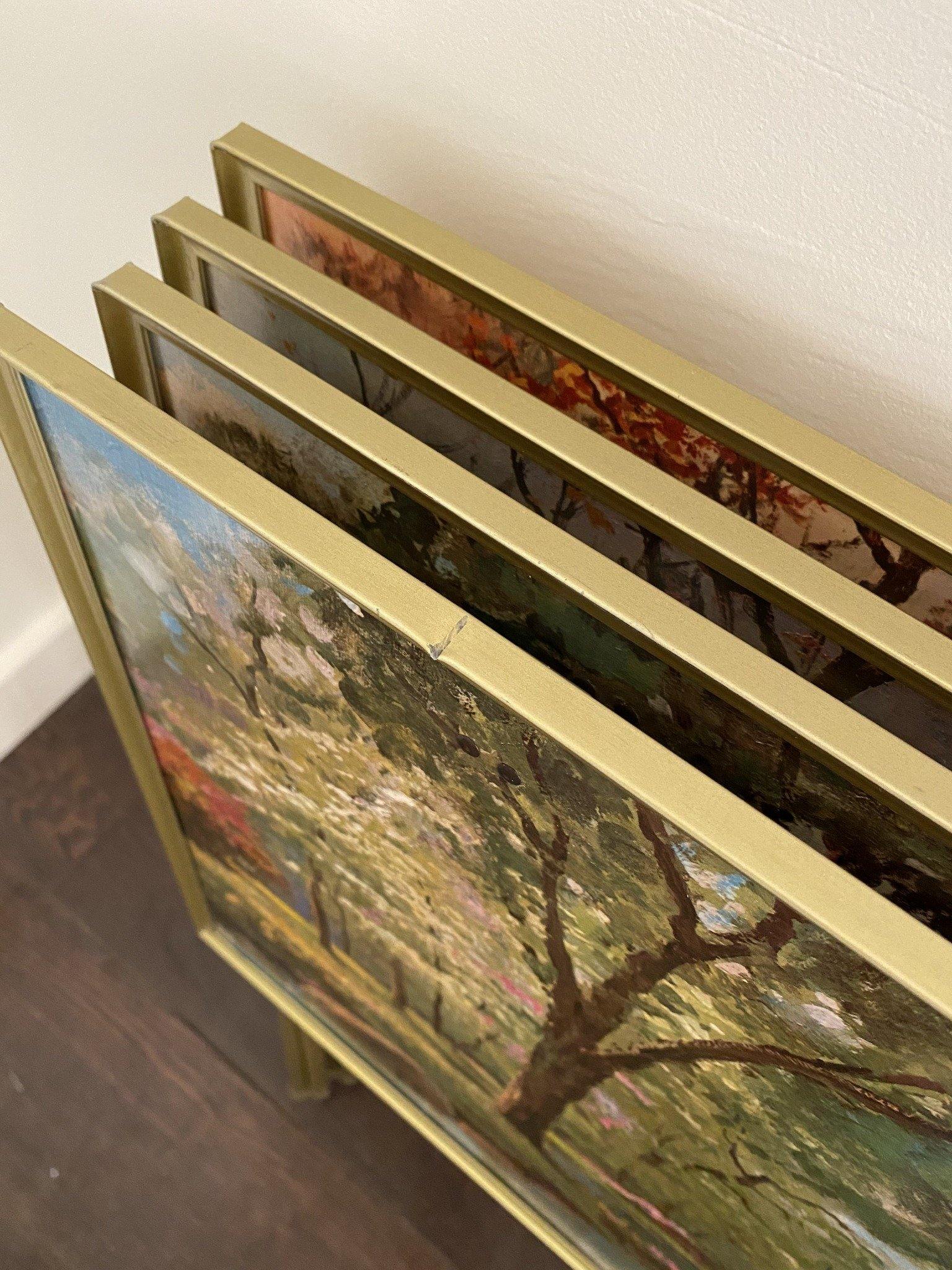 Vintage TV Tray top view showing small dent on summer scene- Cook Street Vintage