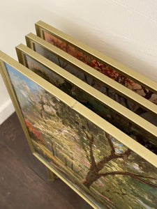 Vintage TV Tray top view showing small dent on summer scene- Cook Street Vintage
