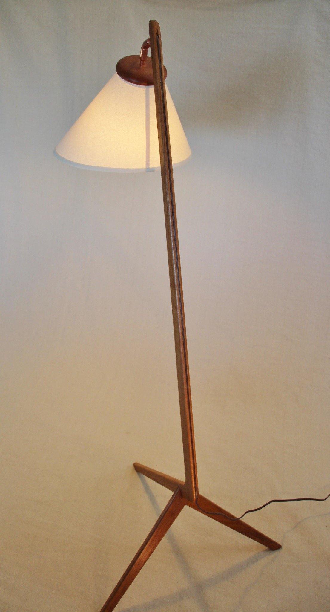 Showing reverse of Reclaimed Teak Floor Lamp with Grasshopper Legs - Cook Street Vintage