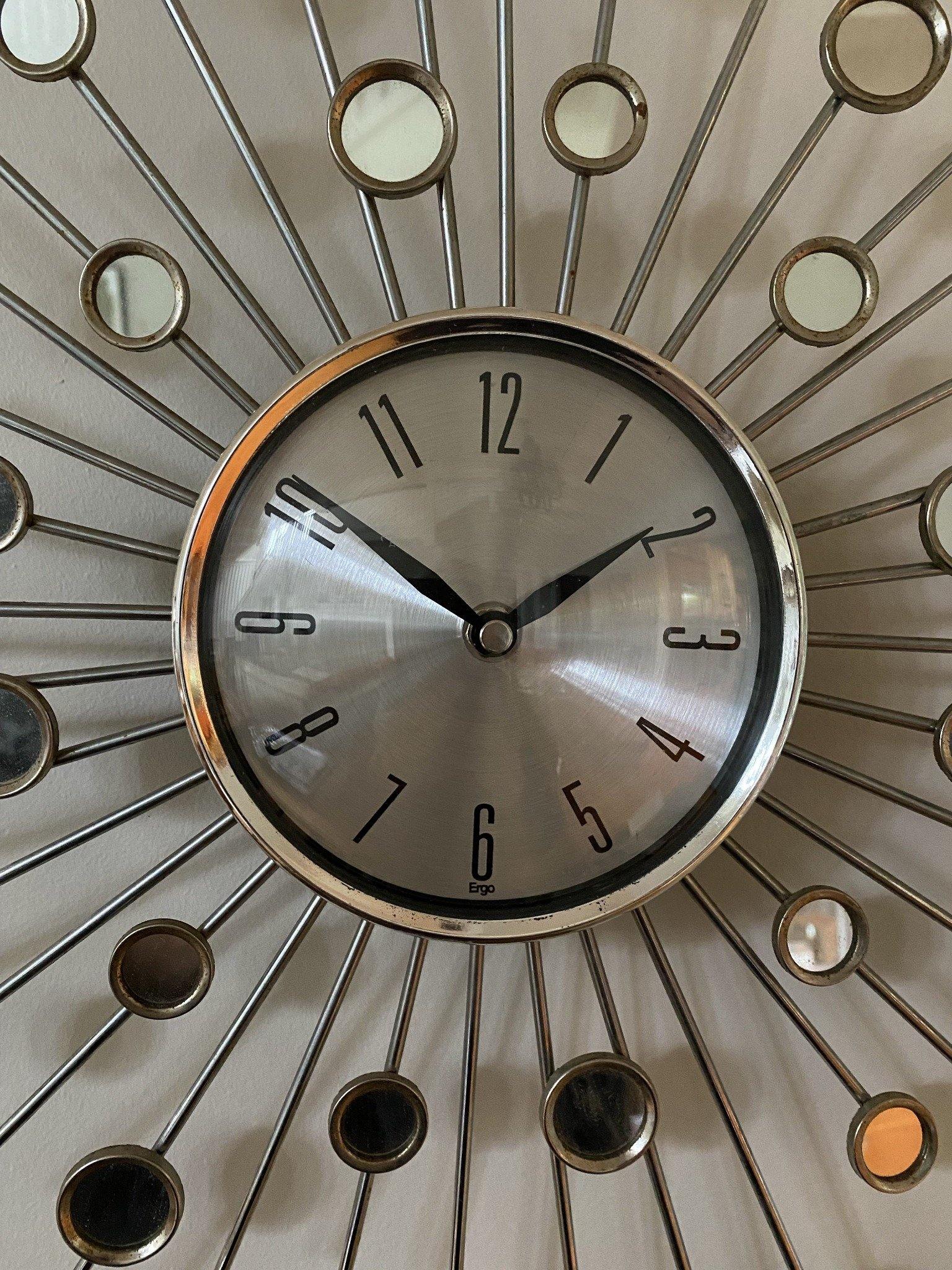 Face or mirrored wall clock with funky mirrors- Cook Street Vintage