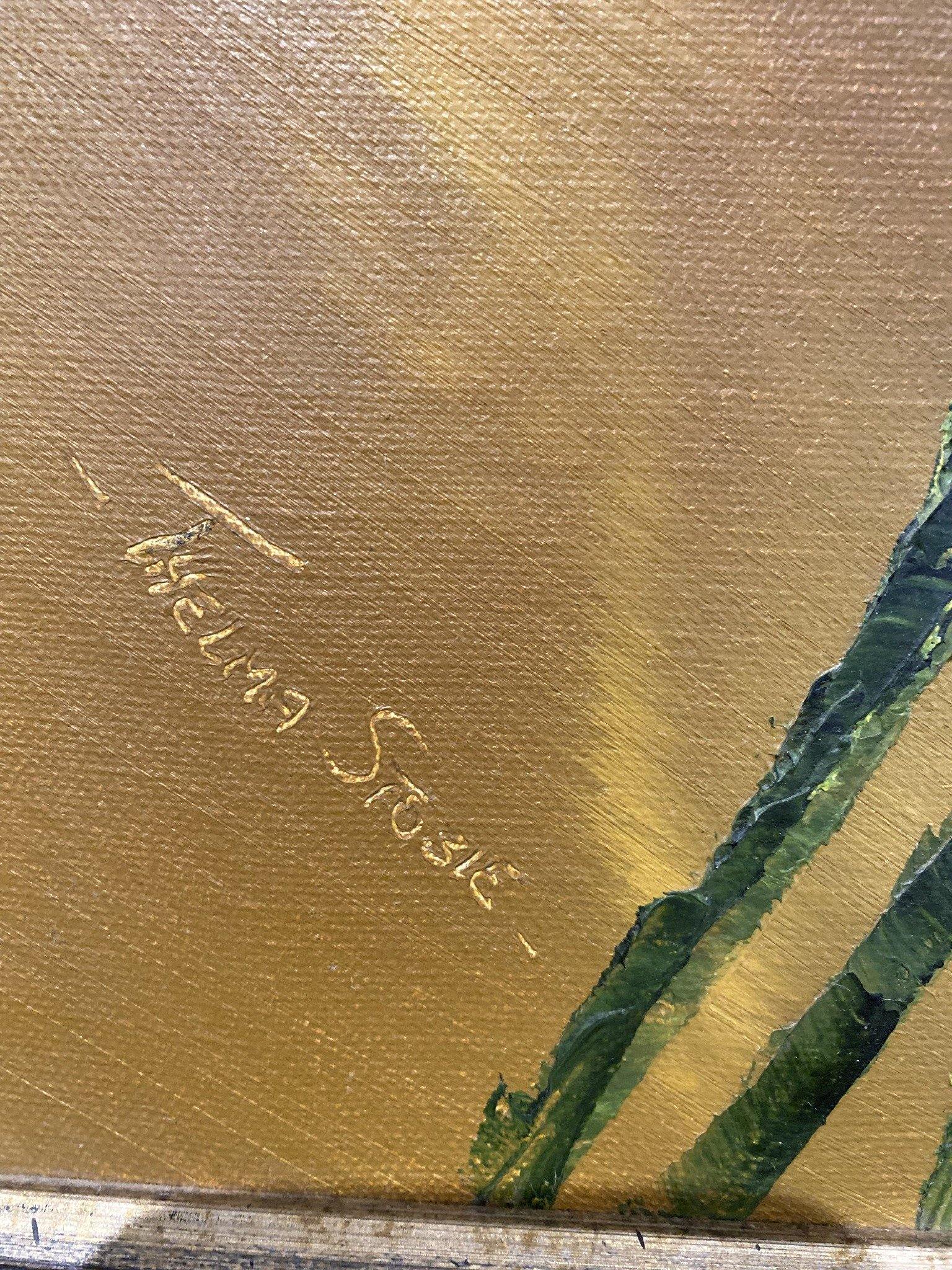 Sunflower Painting oil on canvas signature Thelma Stobie- Cook Street Vintage