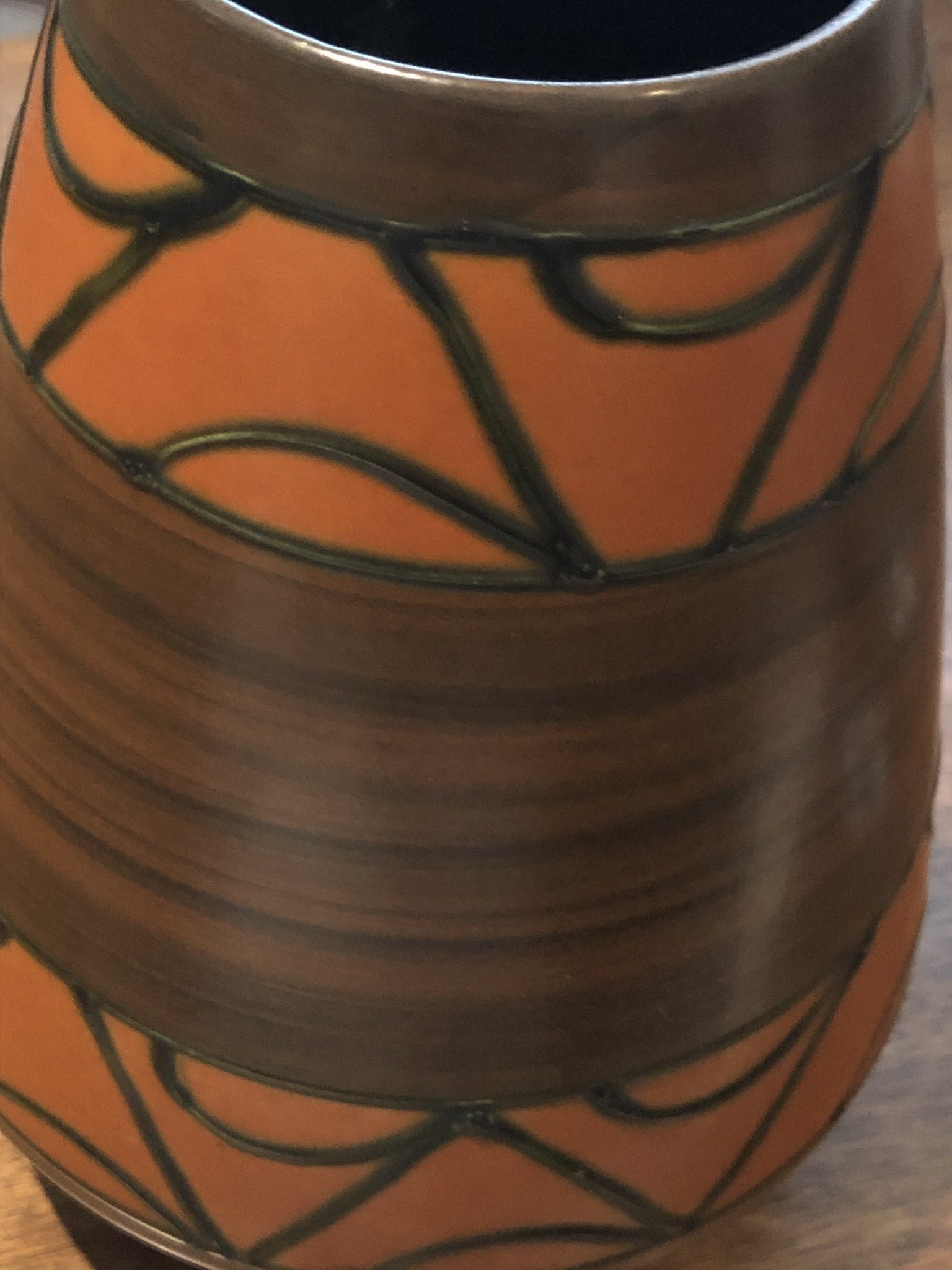 Orange and brown with faux wood texture west German vase- Cook Street Vintage