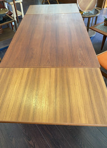 Extended view of Midcentury Vejle Stole & Mobelfabrik teak dining table showing wood grain- Cook Street Vintage