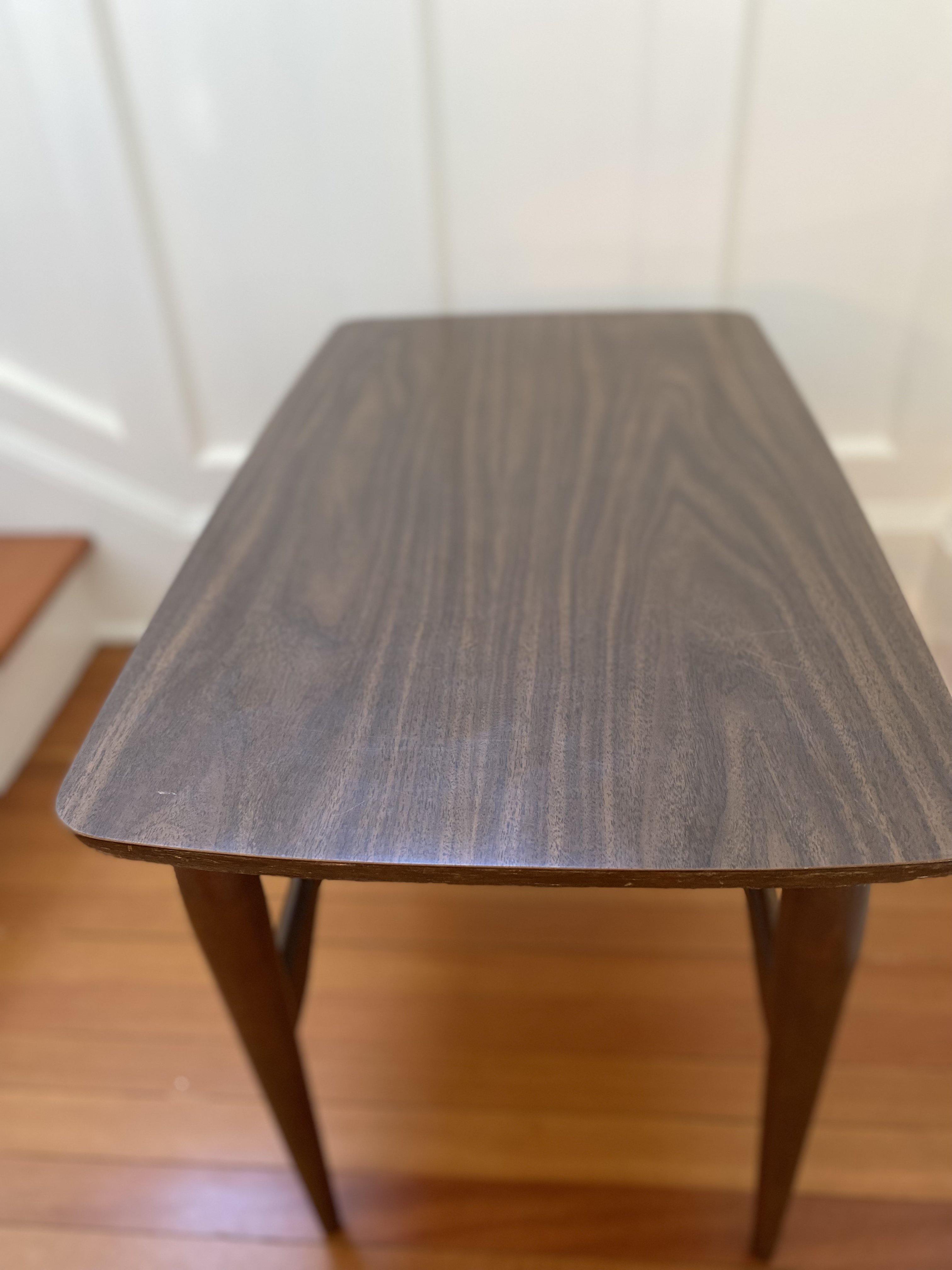 MCM Formica Faux Wood Grain End Table with A Line Legs - Cook Street Vintage