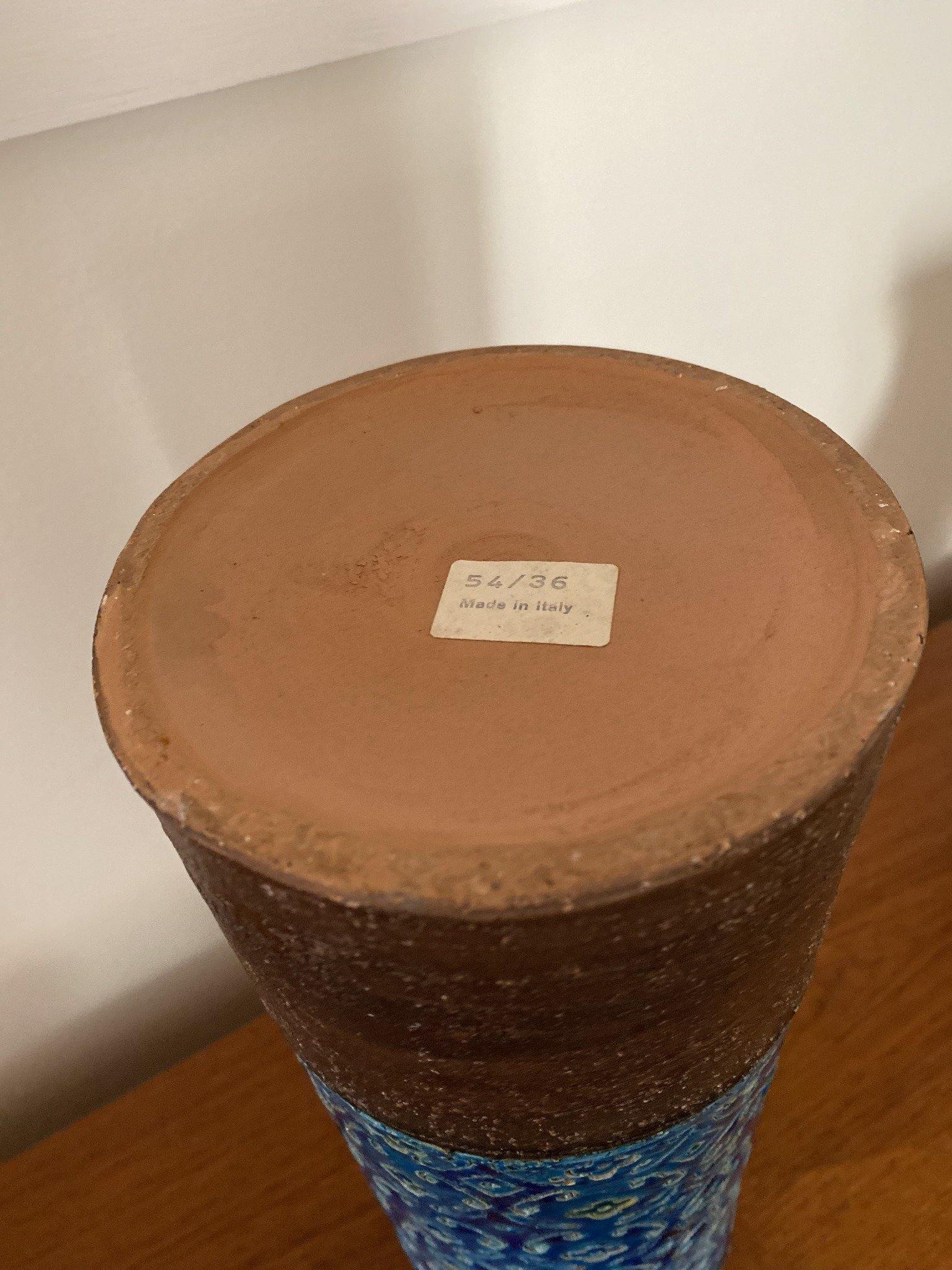 Unglazed bottom of Azure blue Italian vase showing 54/36 Made in Italy sticker- Cook Street Vintage