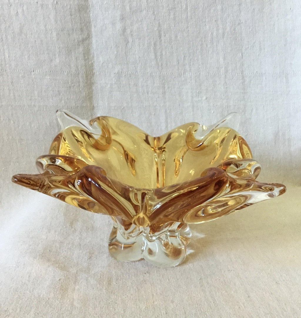 Yellow Chalet Glass bowl with four clear glass points- Cook Street Vintage
