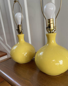 Side view of ceramic vintage table lamps on teak table- Cook Street Vintage