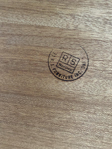R.S. Furniture logo on reverse of teak mirror- Cook Street VIntage