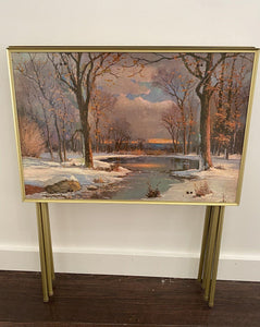 Vintage TV tray showing Winter scene - Cook Street Vintage