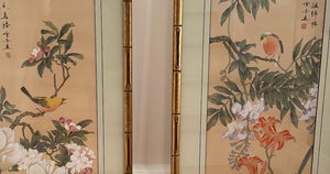 Details from Elegant vintage Asian botanical prints in gold bamboo frames- Cook Street Vintage