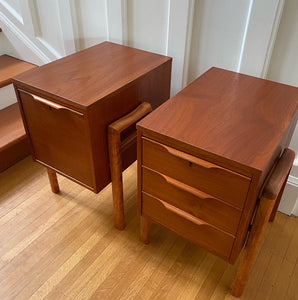 Nice teak side table with filing cabinet size drawer. Gorgeous sculpted wood pulls- Cook Street Vintage.