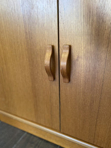 Bent wood handles of large Danish teak book case with bottom cabinet-Cook Street Vintage