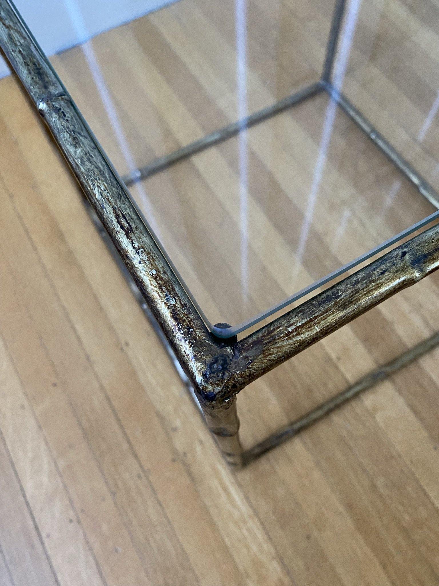 Corner detail of gold gilt bamboo cube table- Cook Street Vintage