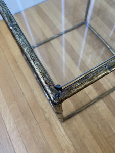 Corner detail of gold gilt bamboo cube table- Cook Street Vintage