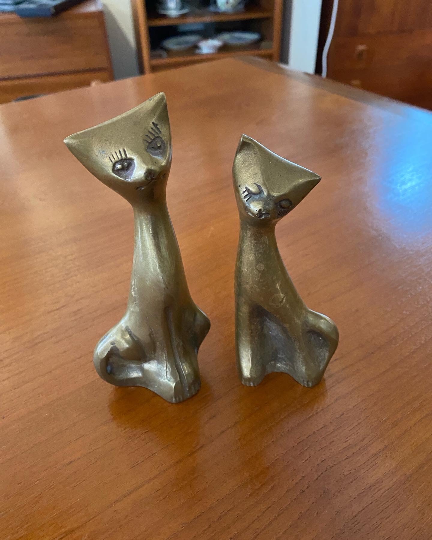 Smiling vintage stylized brass Siamese cats. Made in Korea- Cook Street Vintage
