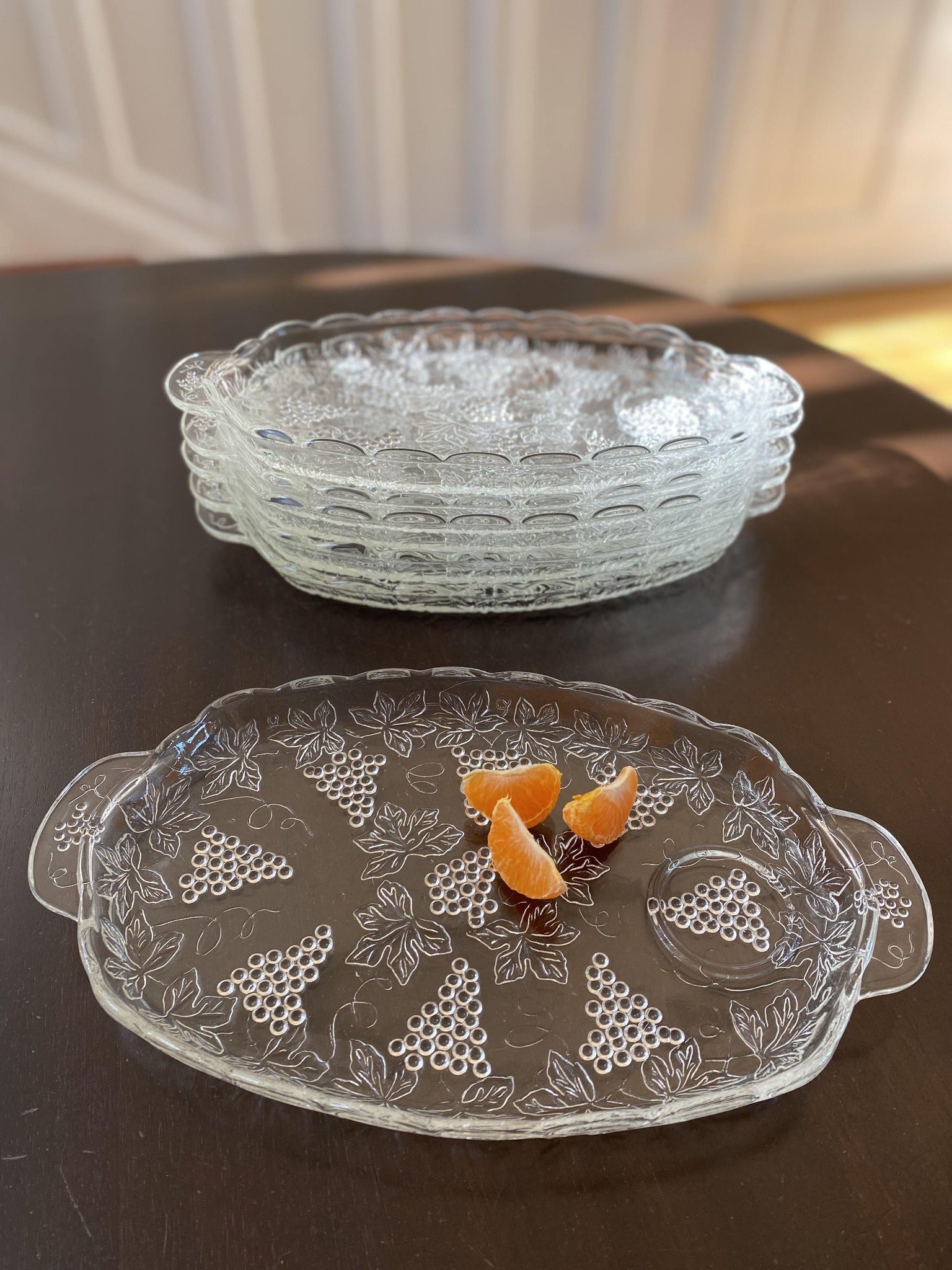 Vintage Glass Appetizer Plates with Grape Motif - Cook Street Vintage