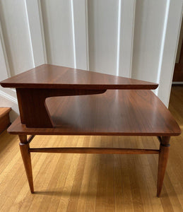 second side view of two tier side table with Boomerang shelf- Cook Street Vintage