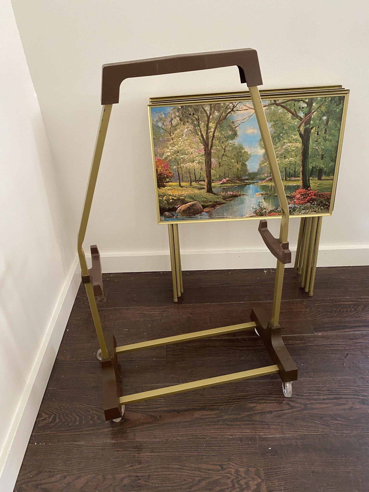 Vintage TV Tray trolley with Summer scene in background- Cook Street Vintage