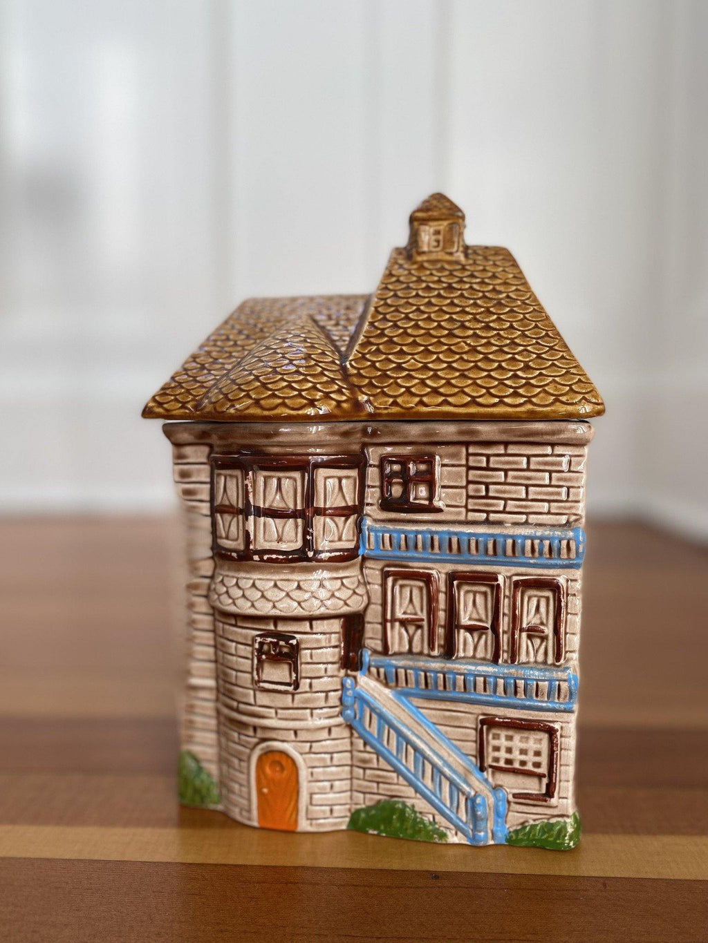 Front View of Cottage style Ceramic Biscuit Jar- Cook Street Vintage