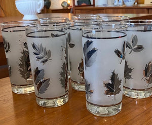 Set of 8 Libbey Frosted Silver Leaf Glasses- Cook Street Vintage