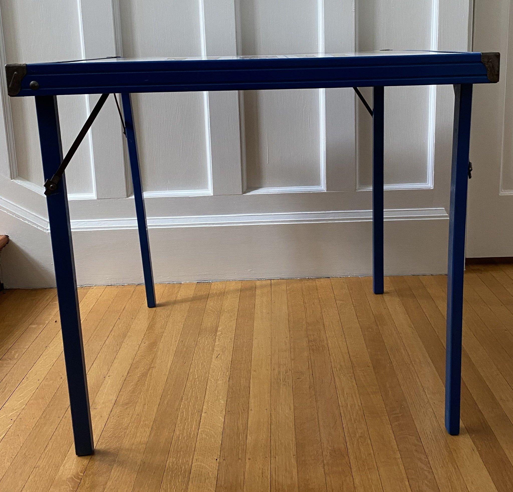 Side view of Vintage Card Table with blue legs- Cook Street Vintage