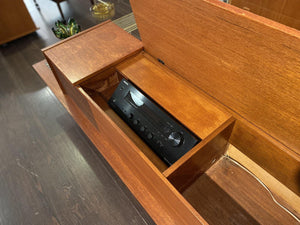 interior of MC restored Teak stereo with Onkyo radio- Cook Street Vintage
