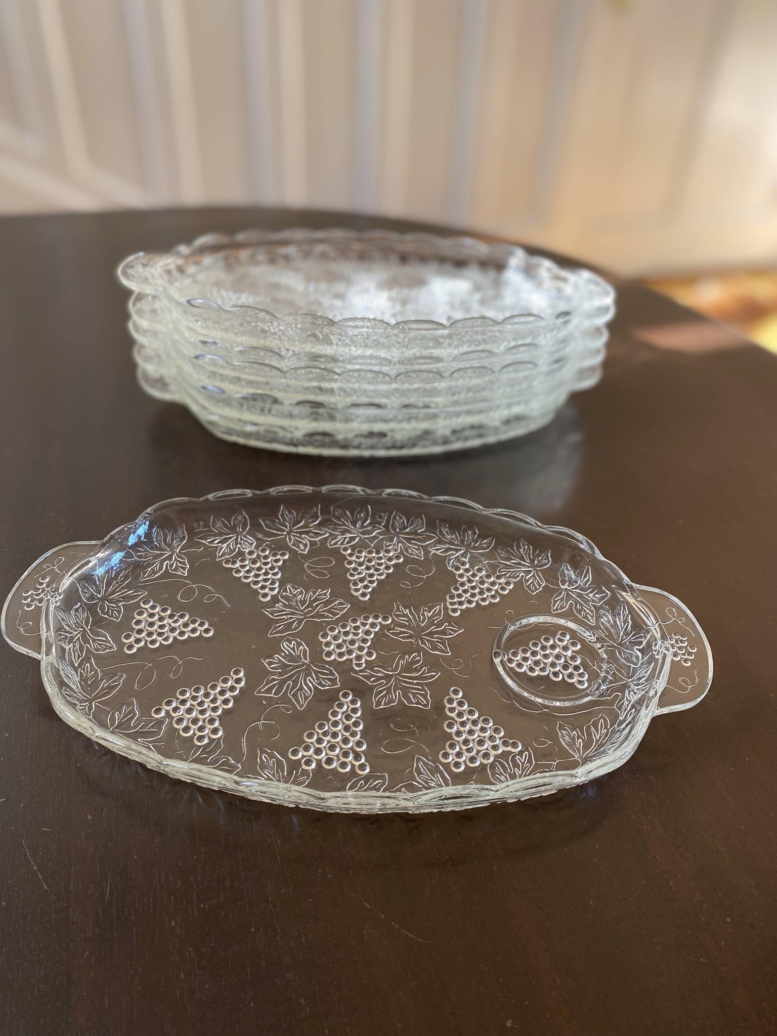 Vintage Glass Appetizer Plates with Grape Motif - Cook Street Vintage