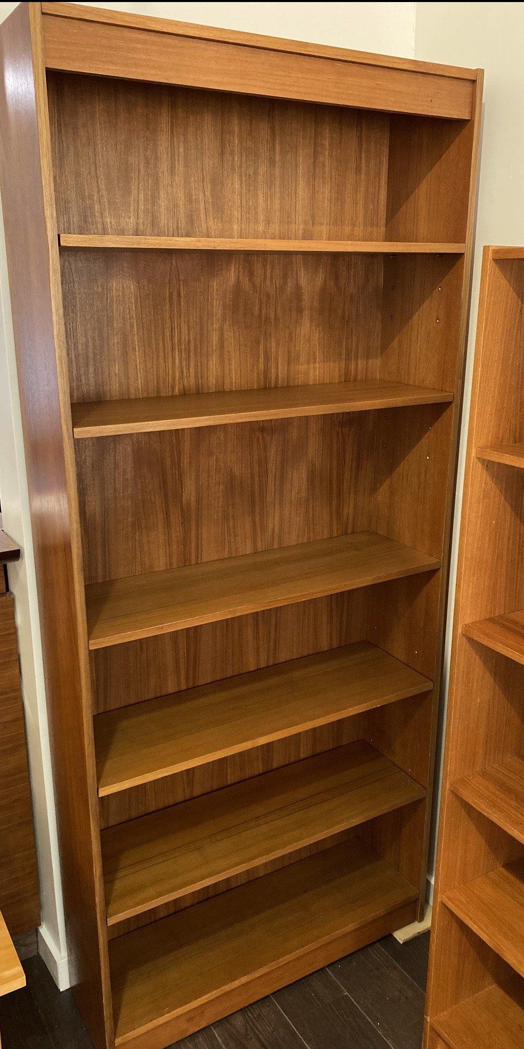 Five adjustable shelves in teak bookcase- Cook Street Vintage