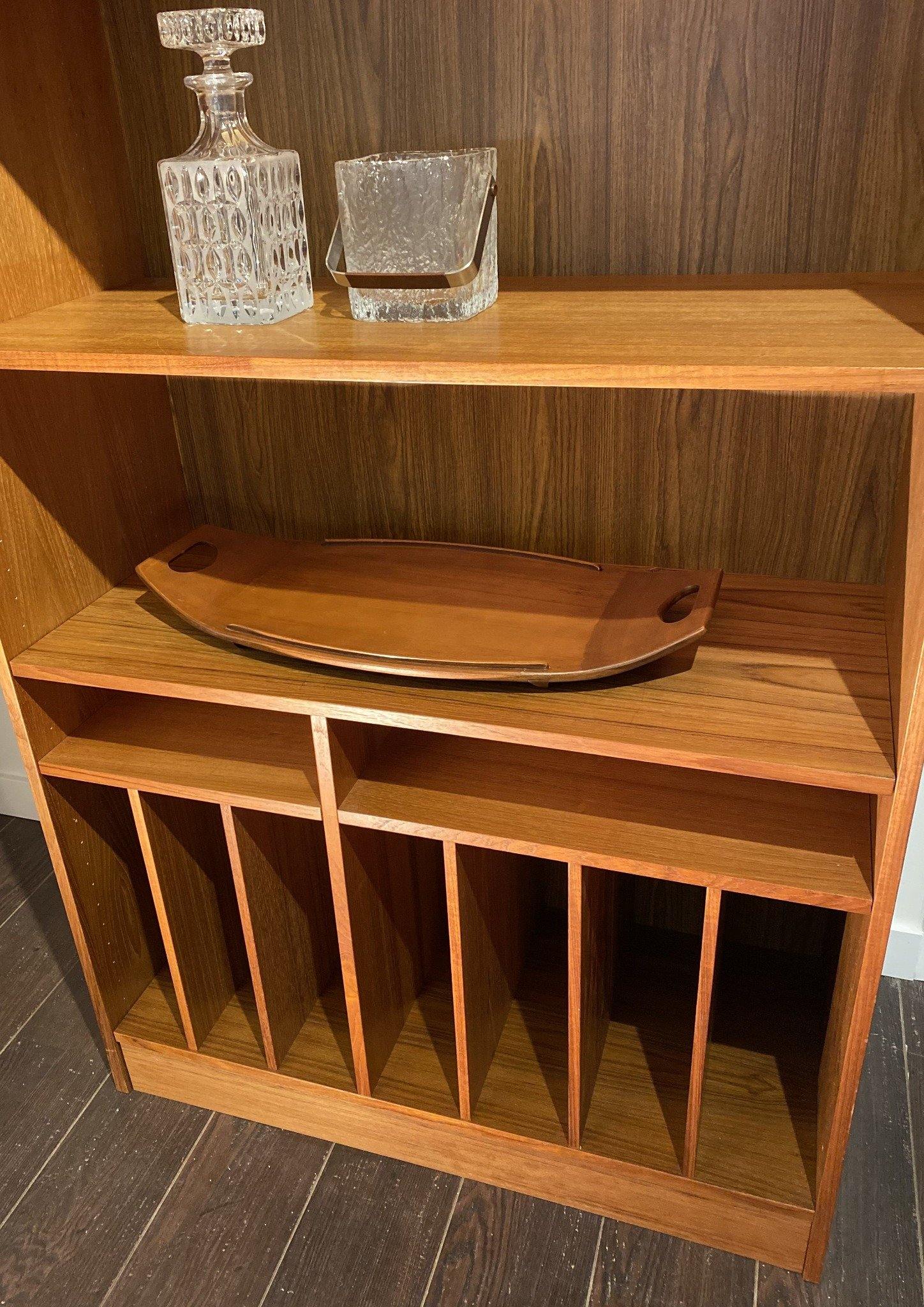 Bottom half of Danish teak shelves with vertical shelves for vinyl LPs- Cook Street Vintage