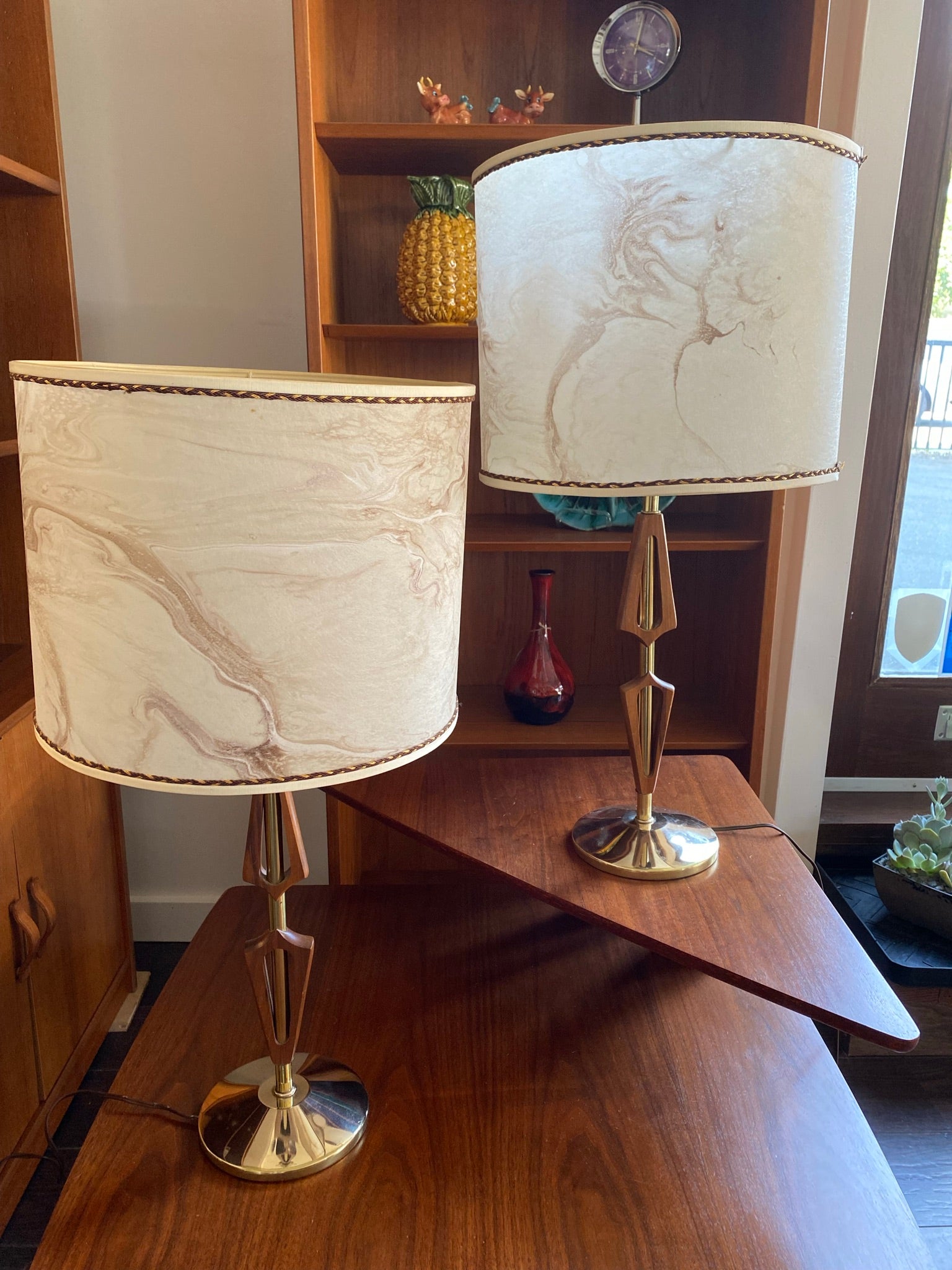 Gorgeous MCM teak and brass lamps- Cook Street Vintage