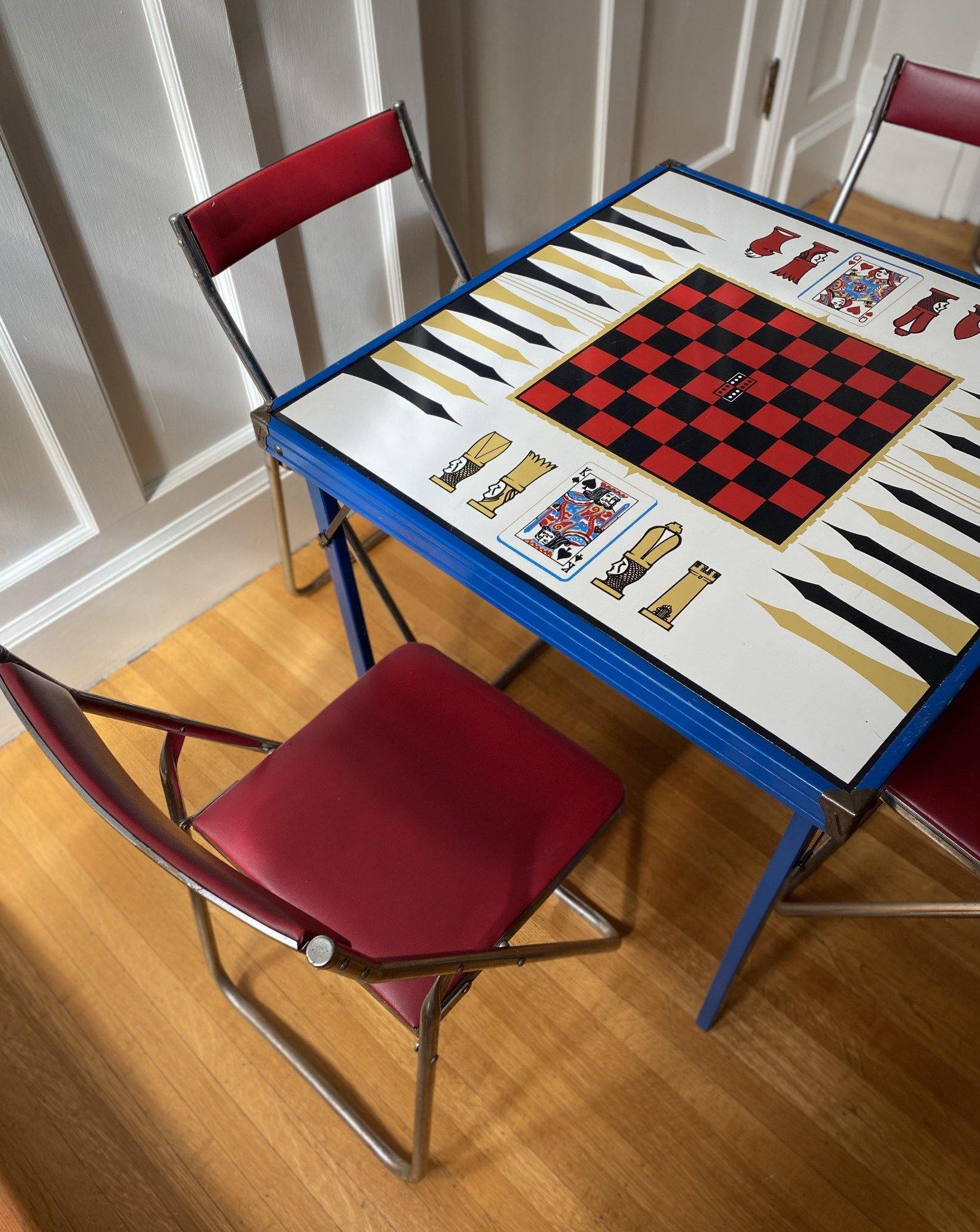 Chrome and red vinyl chair with games table- Cook Street Vintage