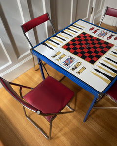 Chrome and red vinyl chair with games table- Cook Street Vintage