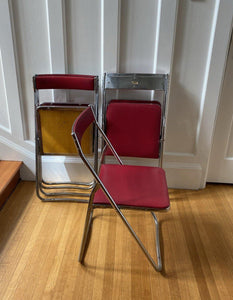 Red Vinyl and Chrome Folding Chairs - Cook Street Vintage