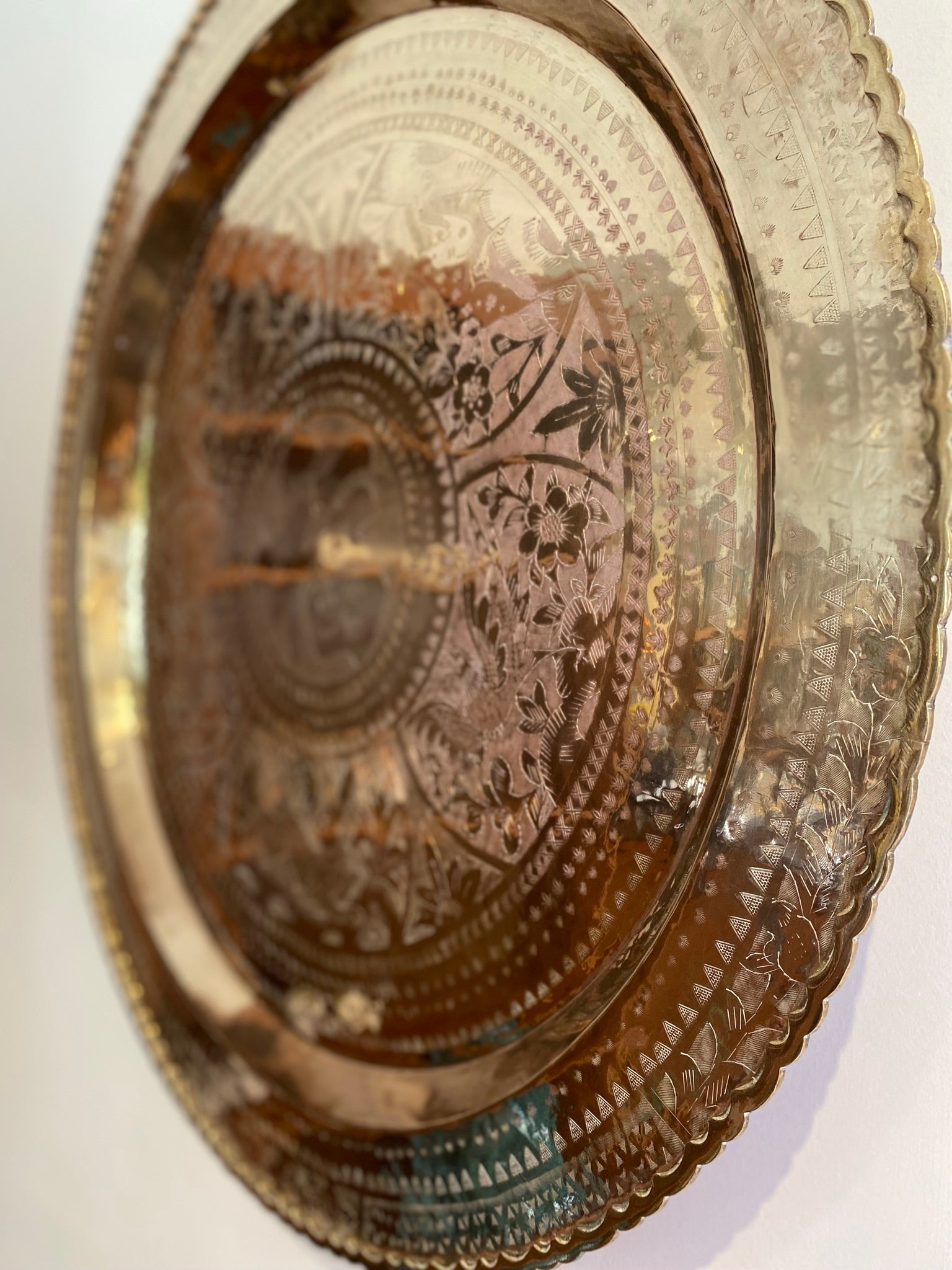 Detail of large vintage brass tray- Cook Street Vintage