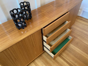 Teak Credenza by Nordic Furniture with four drawers open- Cook Street Vintage
