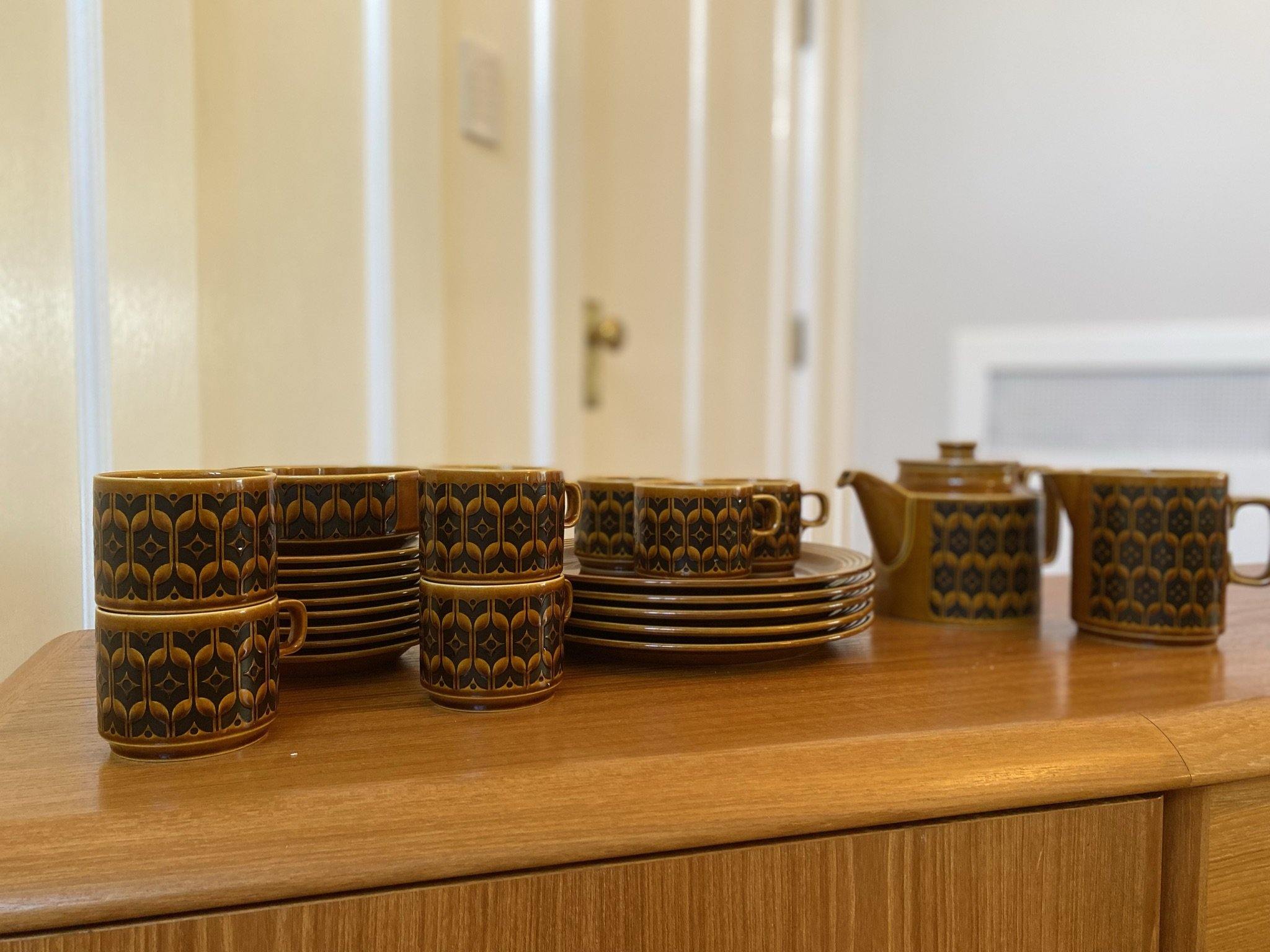 Set of Hornsea "Heirloom stoneware with tea pot and milk jug in background -Cook Street Vintage