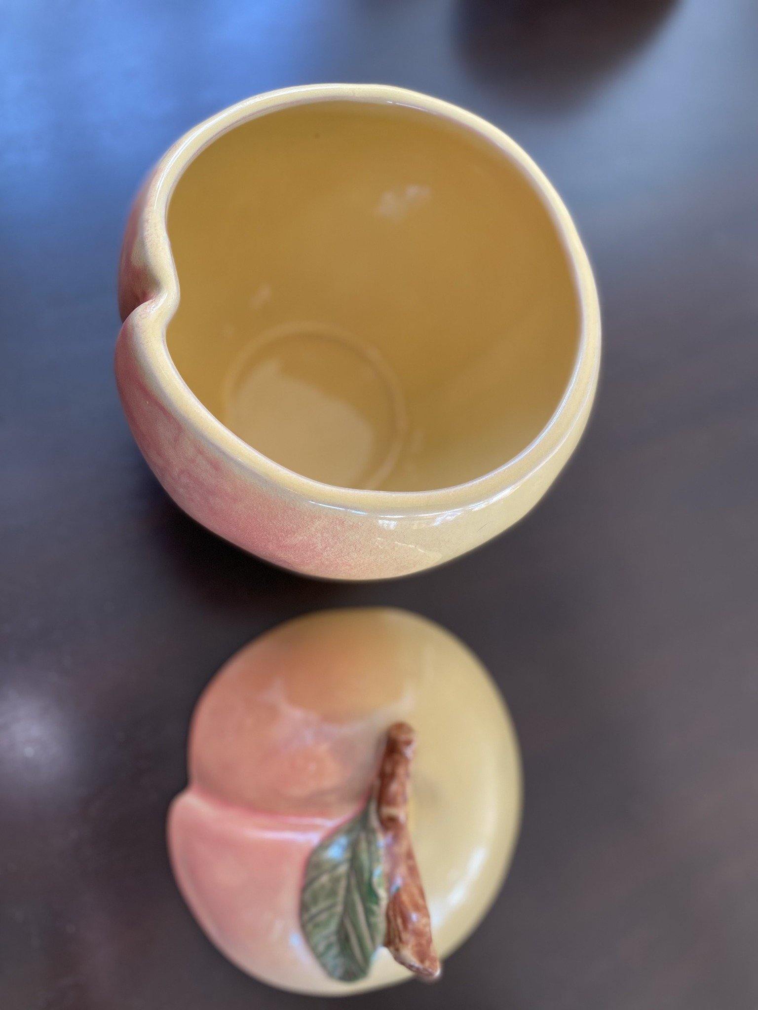 Interior of Block Molde Peach Biscuit Jar- Cook Street Vintage