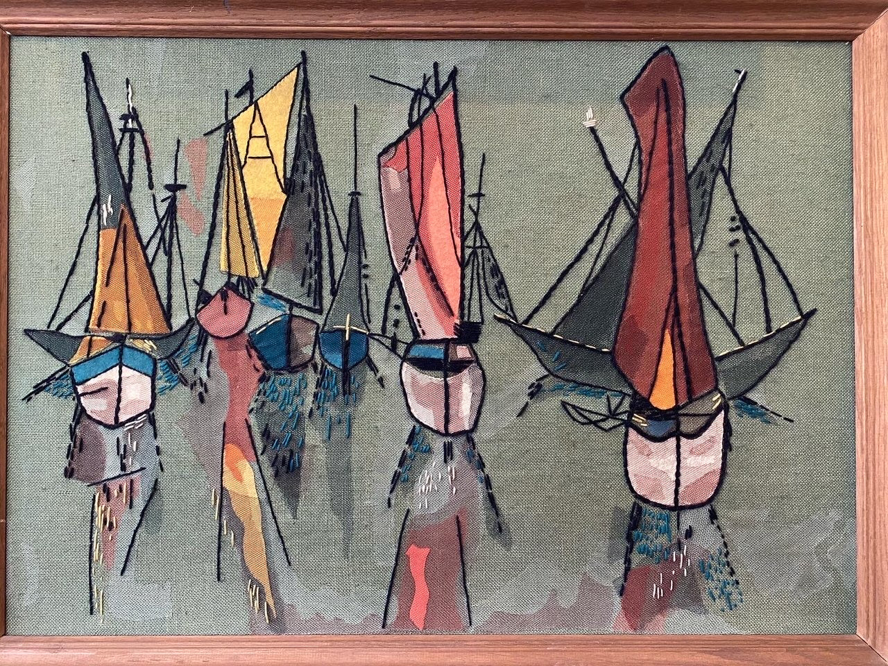 MCM Abstract Embroidered Fabric Art