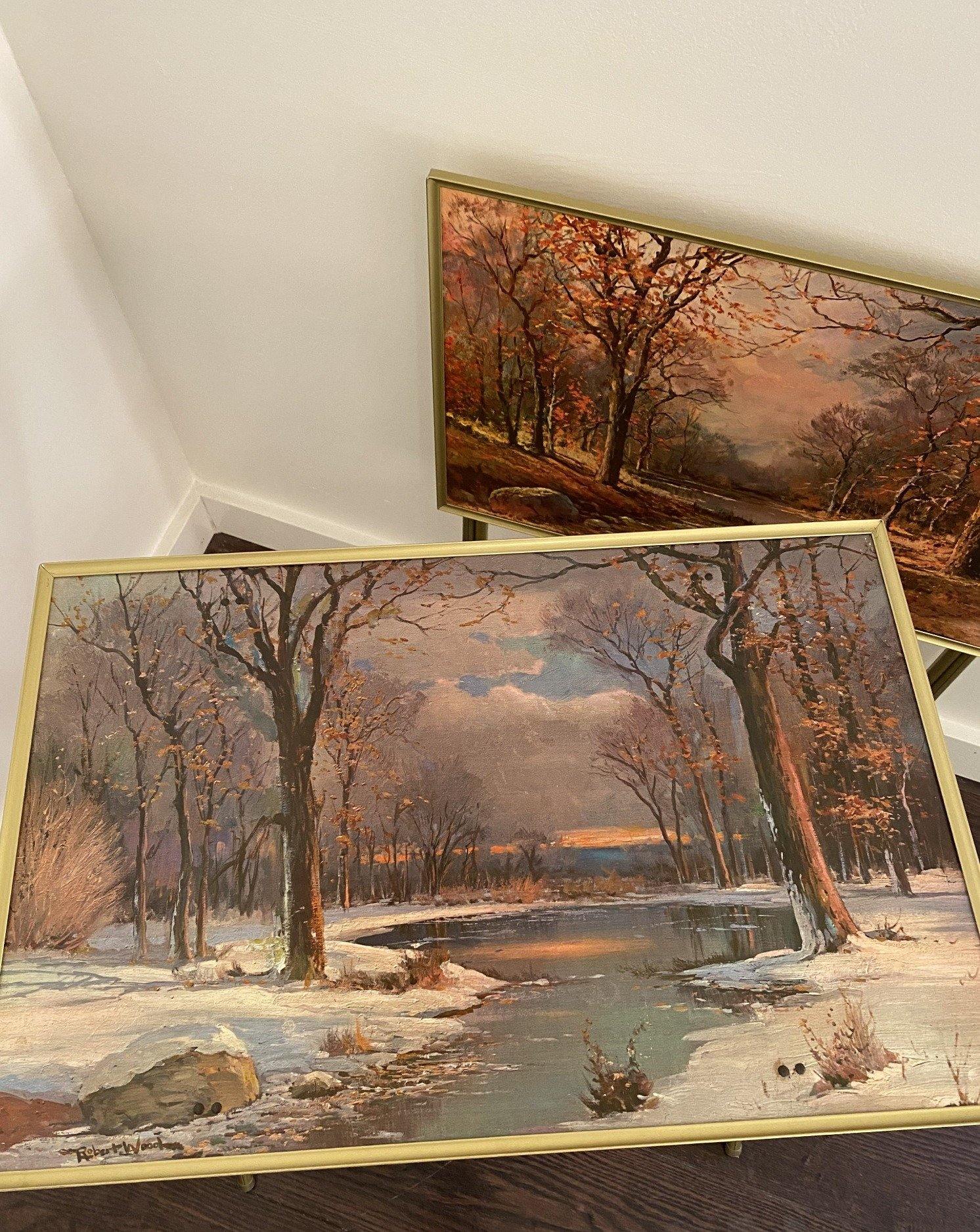 Vintage TV Trays shwong winter scene and fall scene in background-Cook Street Vintage