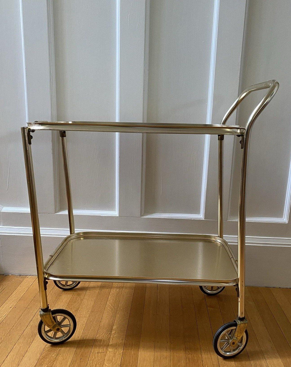 side view of aluminum beverage cart- Cook Street Vintage