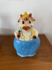 Vintage Cow Cookie Jar in overalls- Cook Street Vintage