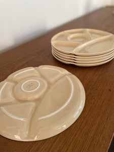 close up of enderside of cream fondu/ appetizer plate with stack of five behind it- Cook Street Vintage
