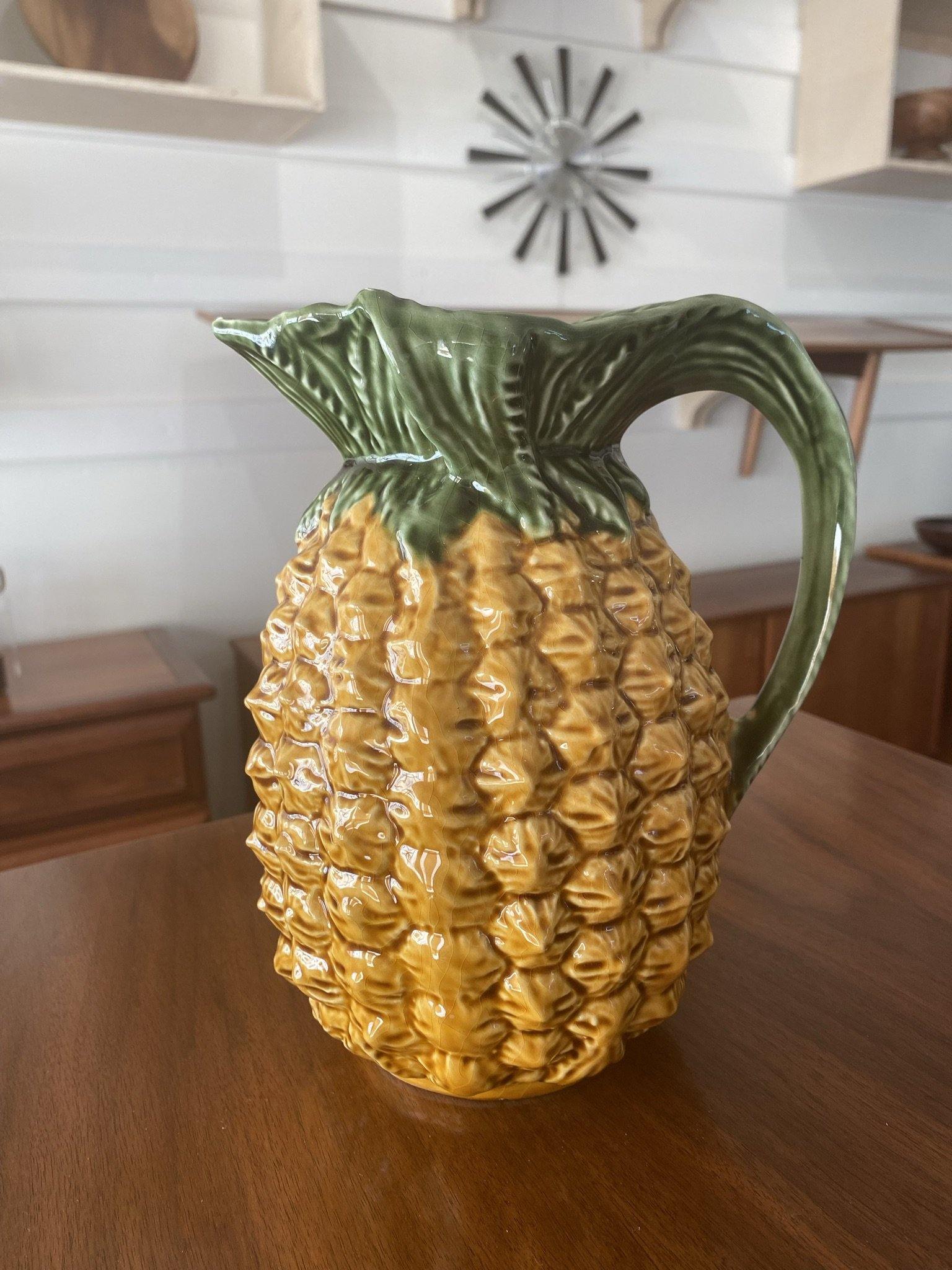 Sideview of ceramic vintage pineapple jug- Cook Street Vintage