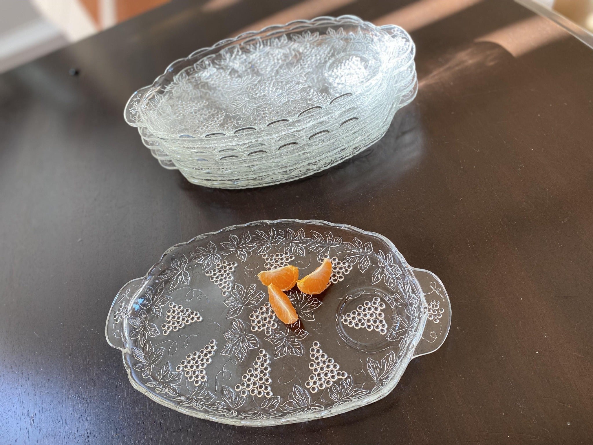 Vintage Glass Appetizer Plates with Grape Motif - Cook Street Vintage